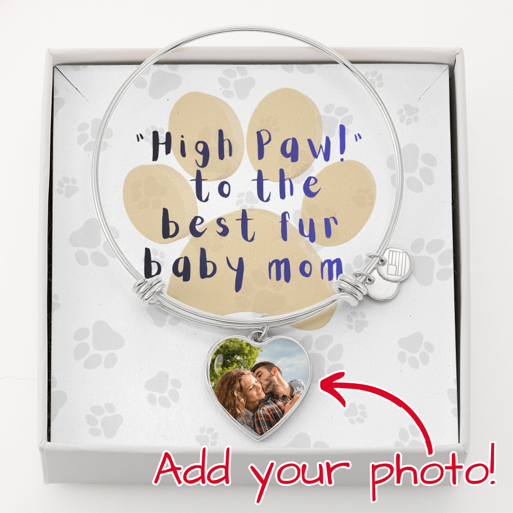 Personalized Heart Bangle Bracelet: High Paw Fur Baby