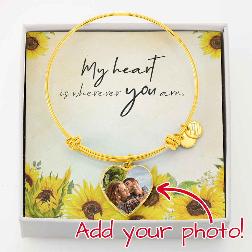 Personalized Heart Bangle Bracelet: Sunflower Love