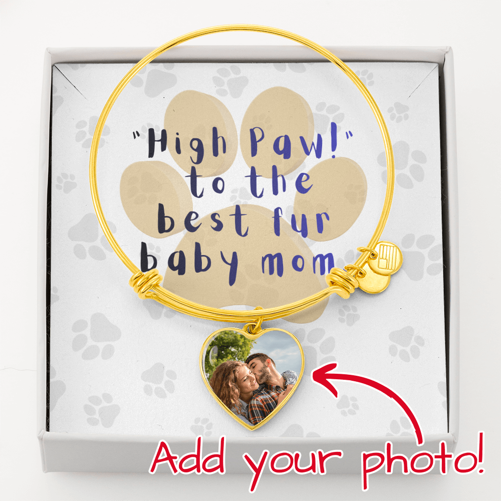 Personalized Heart Bangle Bracelet: High Paw Fur Baby